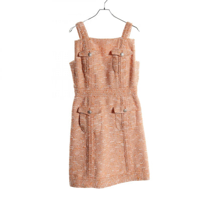 Top Quality Chanel Tweed Dress Polyester Orange/White
