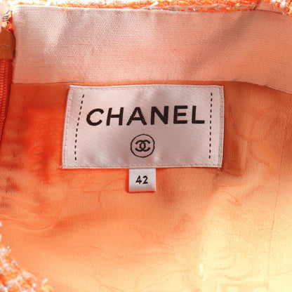 Top Quality Chanel Tweed Dress Polyester Orange/White