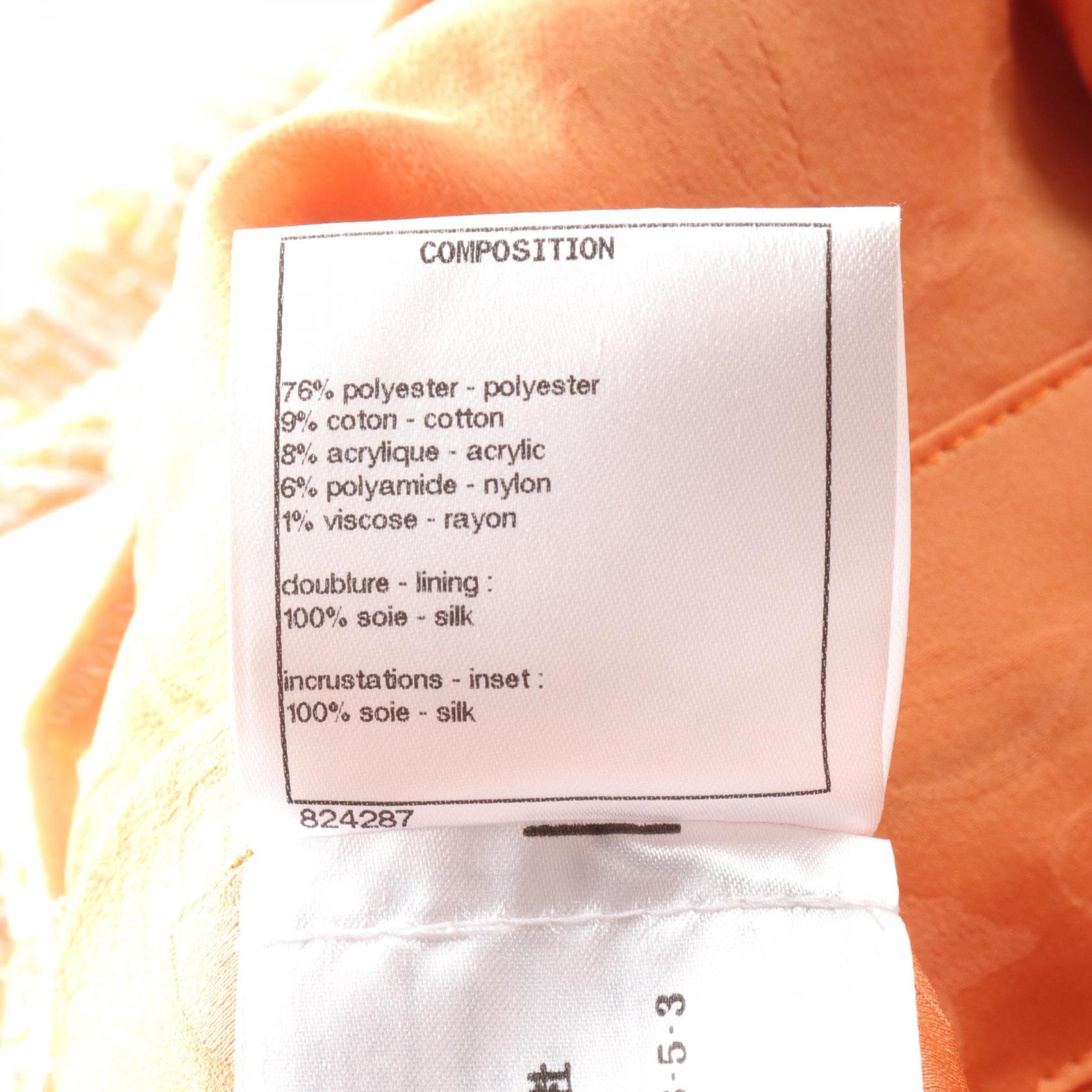 Top Quality Chanel Tweed Dress Polyester Orange/White