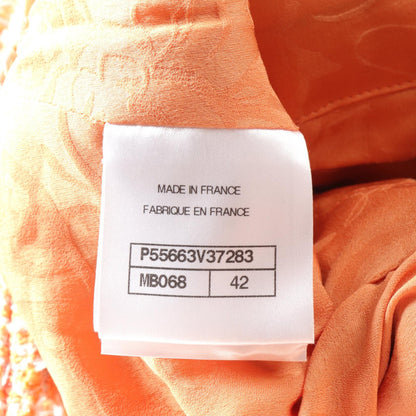 Top Quality Chanel Tweed Dress Polyester Orange/White