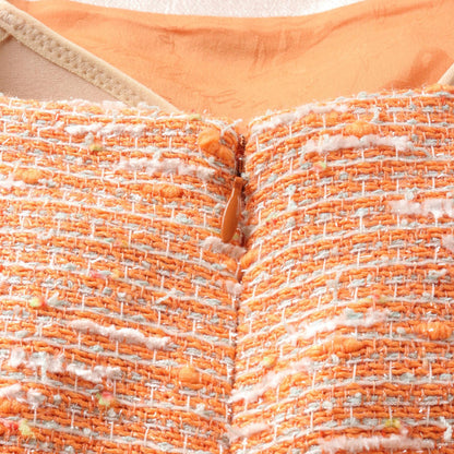 Top Quality Chanel Tweed Dress Polyester Orange/White
