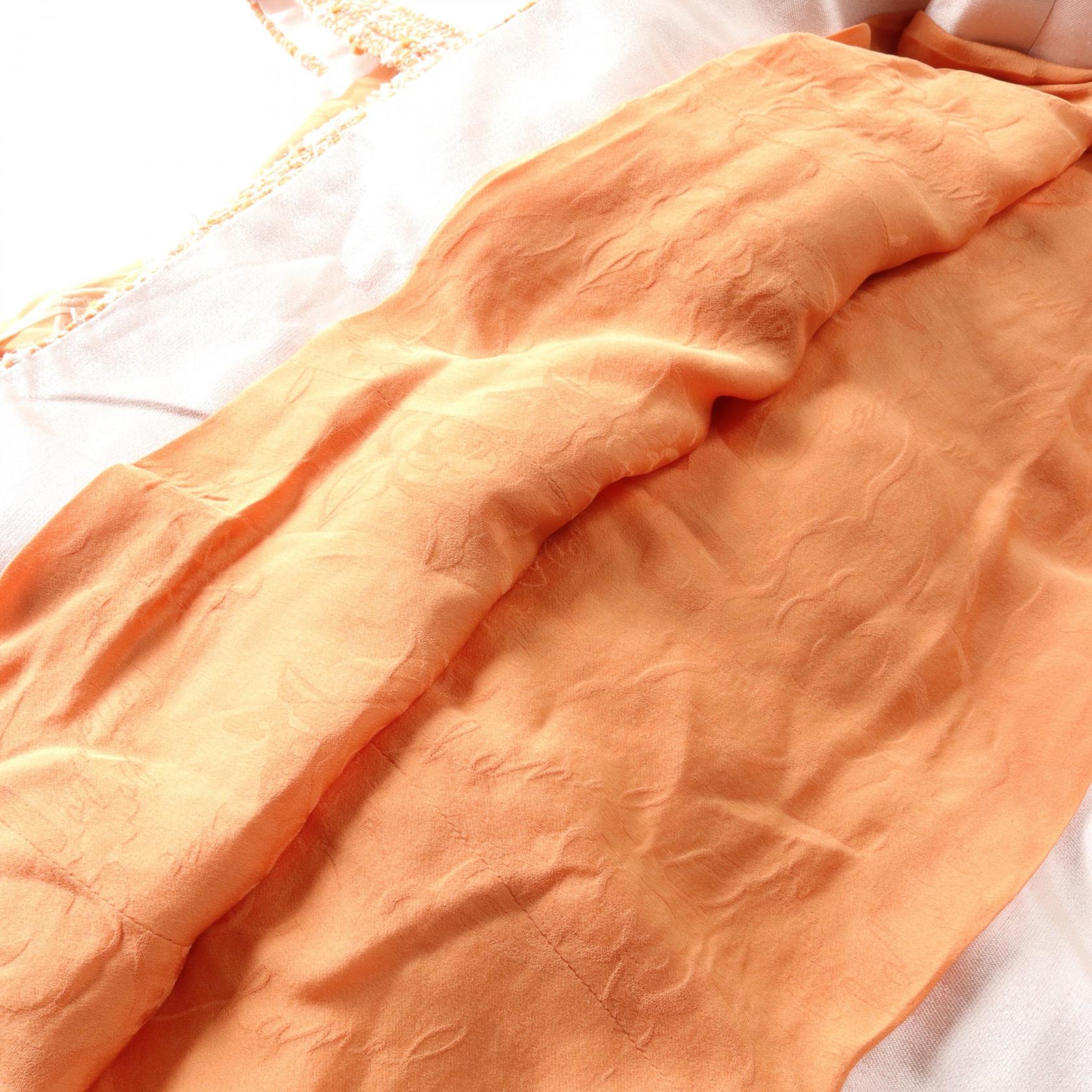 Top Quality Chanel Tweed Dress Polyester Orange/White