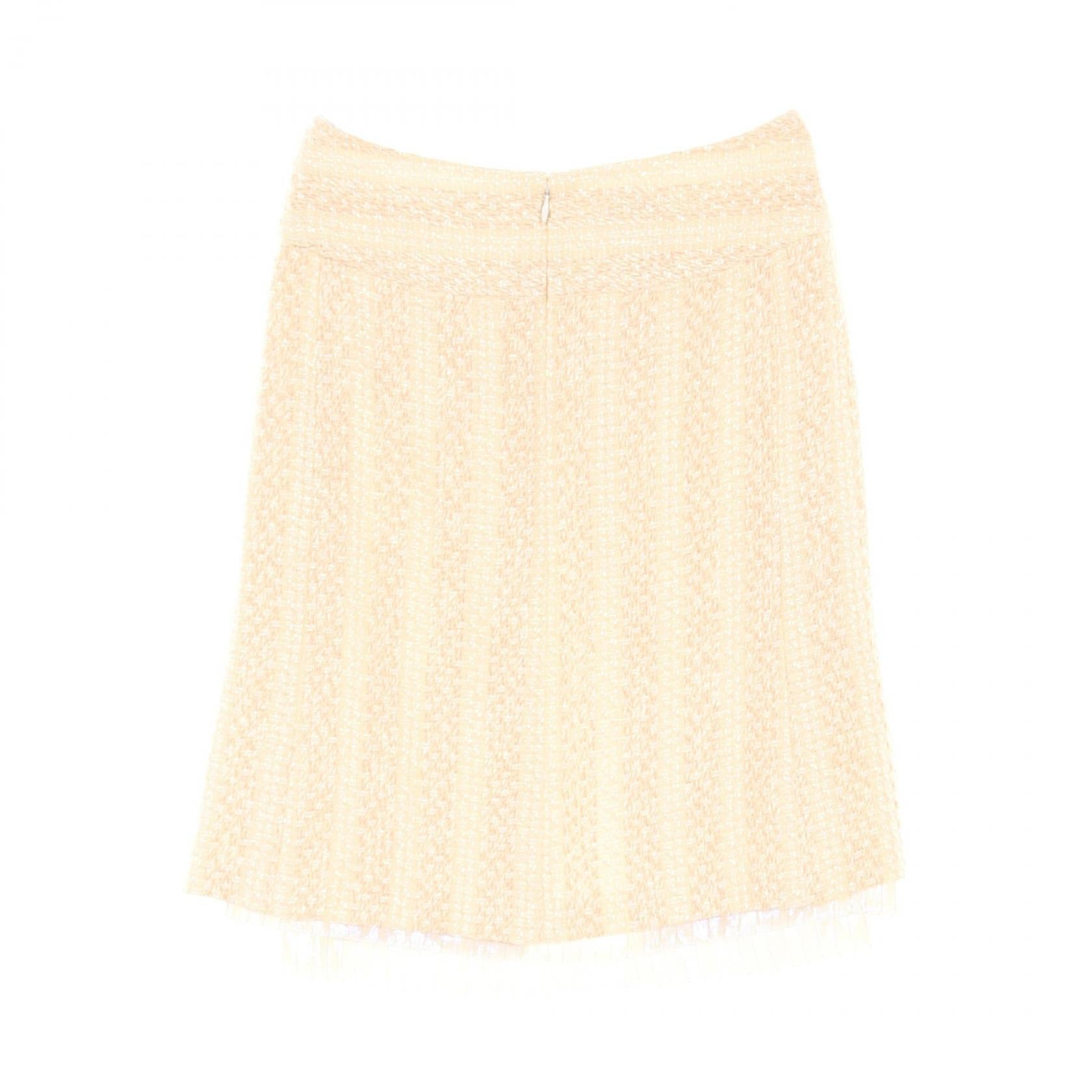 Top Quality Chanel Silk Polyester Skirt Ivory/Pink