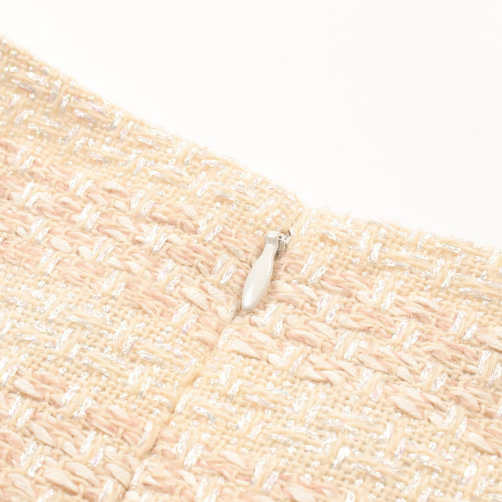 Top Quality Chanel Silk Polyester Skirt Ivory/Pink