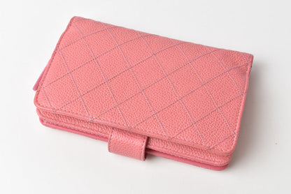 Top Quality Chanel Quilted Leather Bifold Wallet Rose Silver Hardware