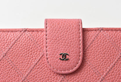 Top Quality Chanel Quilted Leather Bifold Wallet Rose Silver Hardware