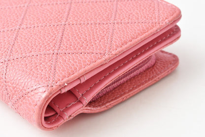 Top Quality Chanel Quilted Leather Bifold Wallet Rose Silver Hardware