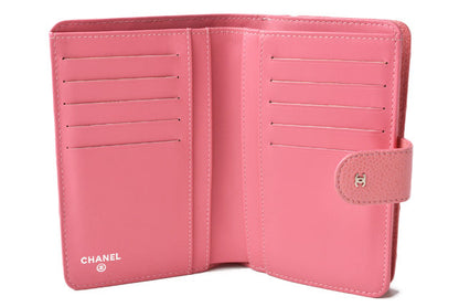 Top Quality Chanel Quilted Leather Bifold Wallet Rose Silver Hardware