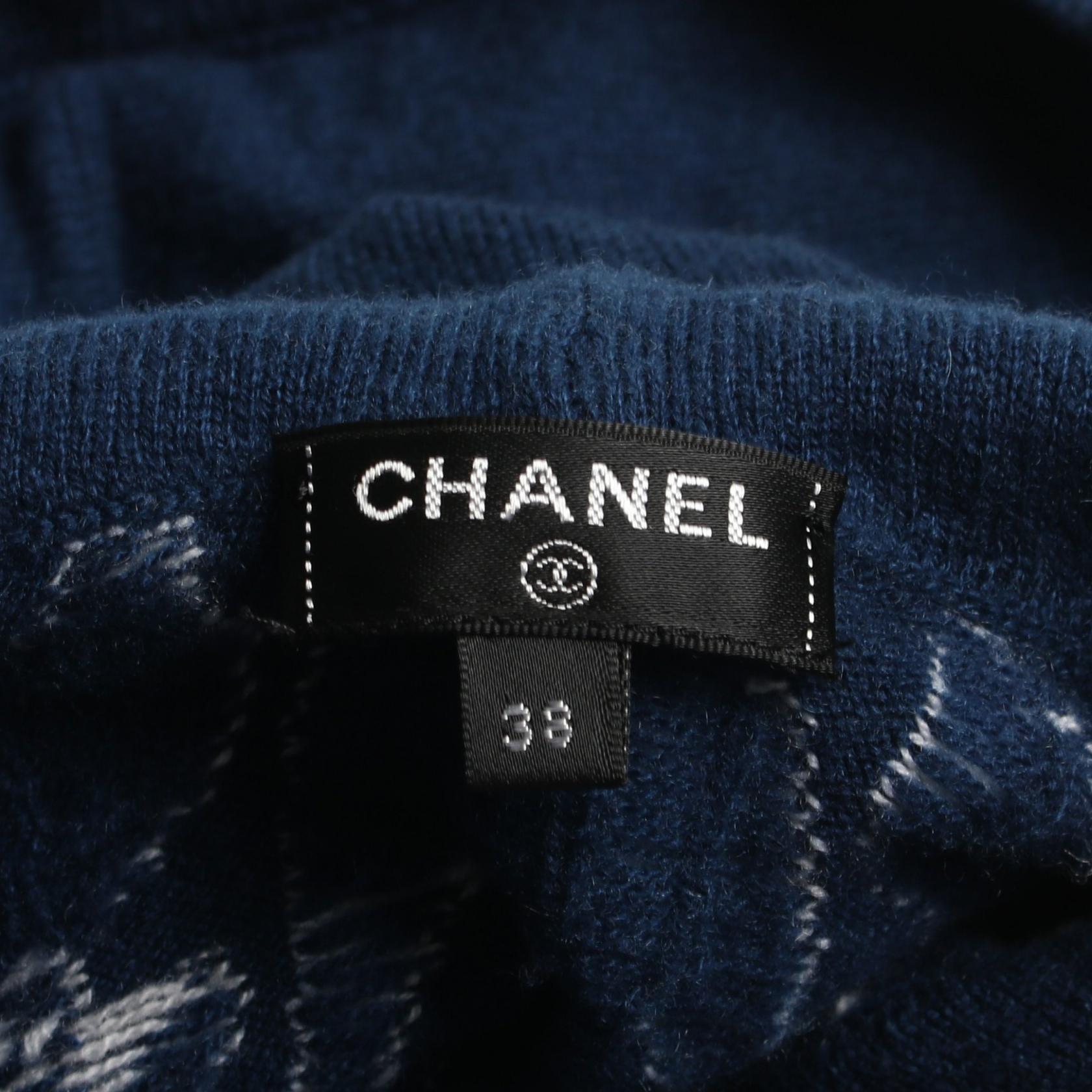 Top Quality Chanel Cashmere Coco Mark Hoodie Navy/White