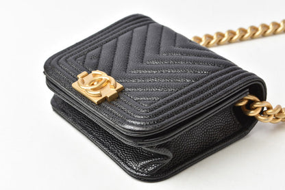 Top Quality Chanel Boy Belt Bag Coin Case Chain Pouch Black Gold Hardware