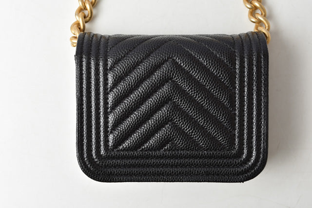 Top Quality Chanel Boy Belt Bag Coin Case Chain Pouch Black Gold Hardware