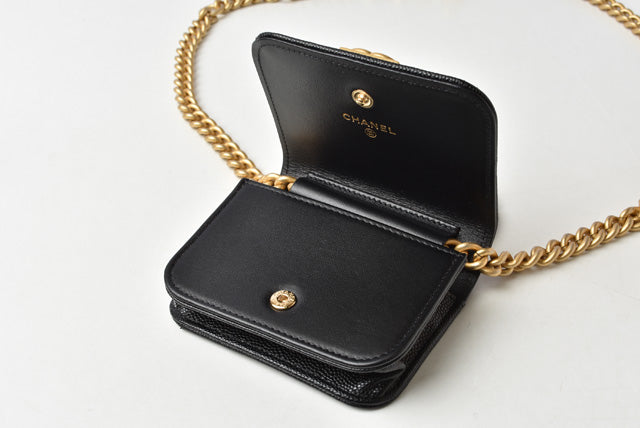 Top Quality Chanel Boy Belt Bag Coin Case Chain Pouch Black Gold Hardware