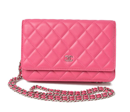 Top Quality Chanel Lambskin Chain Wallet Shoulder Bag Pink Silver Hardware