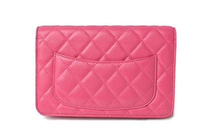 Top Quality Chanel Lambskin Chain Wallet Shoulder Bag Pink Silver Hardware