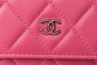 Top Quality Chanel Lambskin Chain Wallet Shoulder Bag Pink Silver Hardware