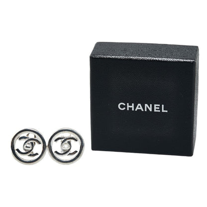Top Quality Chanel Vintage Coco Mark Turnlock Earrings Silver Metal