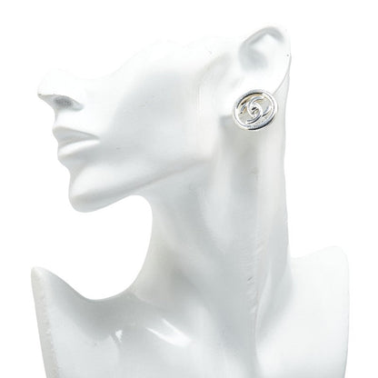 Top Quality Chanel Vintage Coco Mark Turnlock Earrings Silver Metal