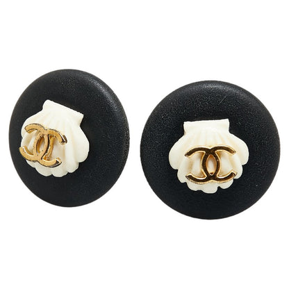 Top Quality Chanel Coco Mark Earrings Black White Gold Plastic