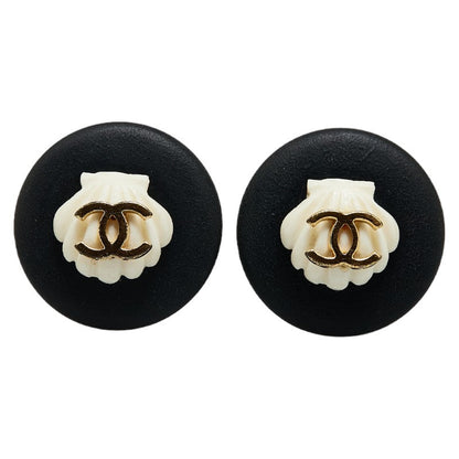 Top Quality Chanel Coco Mark Earrings Black White Gold Plastic