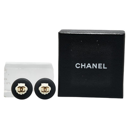 Top Quality Chanel Coco Mark Earrings Black White Gold Plastic