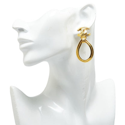 Top Quality Chanel Coco Mark Swing Teardrop Motif Clip-on Earrings Gold Plated