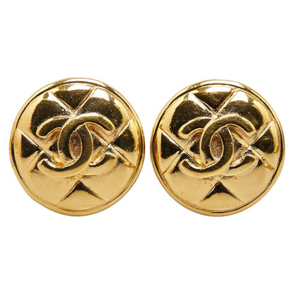 Top Quality Chanel Coco Mark Matelasse Round Clip-On Earrings Gold Plated