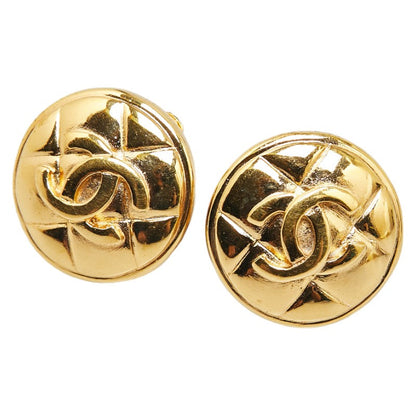 Top Quality Chanel Coco Mark Matelasse Round Clip-On Earrings Gold Plated