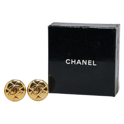Top Quality Chanel Coco Mark Matelasse Round Clip-On Earrings Gold Plated