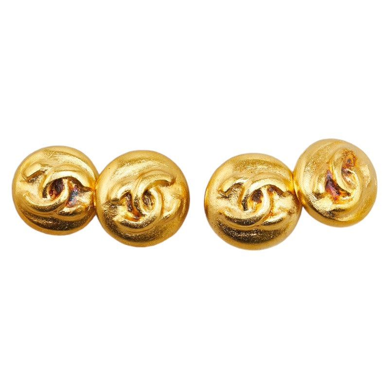 Top Quality Chanel Vintage Coco Mark Round Double Cufflinks Gold Plated