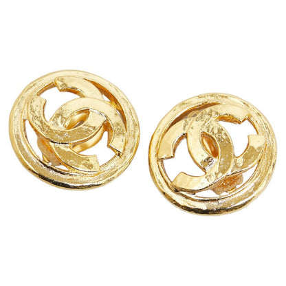 Top Quality Chanel Vintage Coco Mark Round Clip-On Earrings Gold