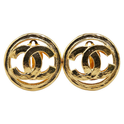 Top Quality Chanel Vintage Coco Mark Round Clip-On Earrings Gold