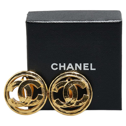 Top Quality Chanel Vintage Coco Mark Round Clip-On Earrings Gold