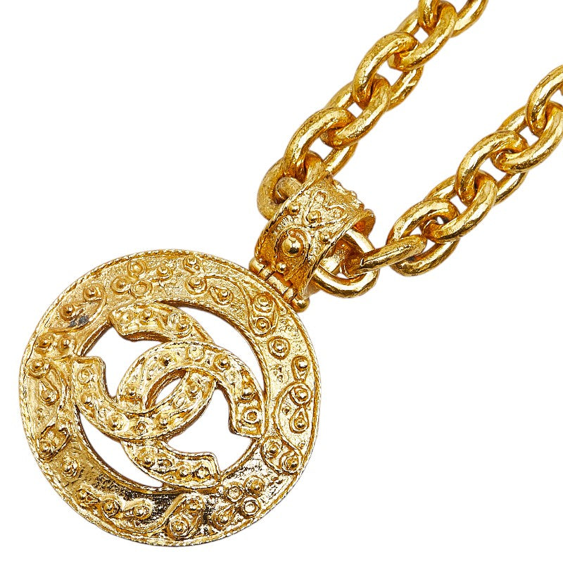 Top Quality Chanel Vintage Coco Mark Round Necklace Gold Plated