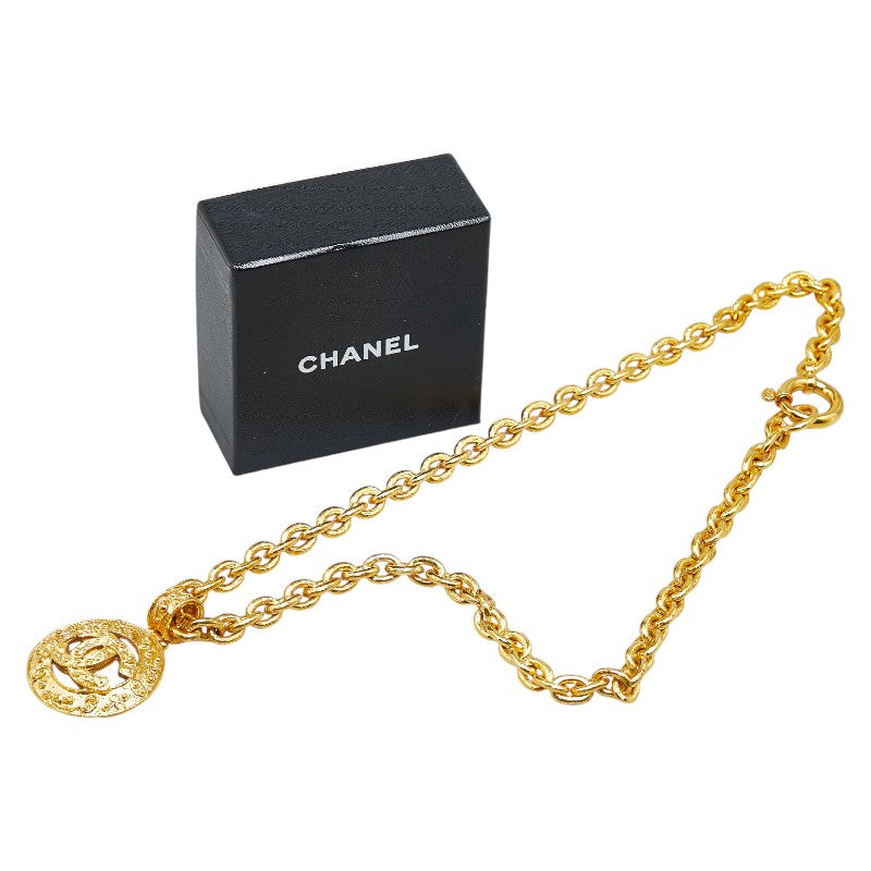 Top Quality Chanel Vintage Coco Mark Round Necklace Gold Plated