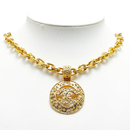 Top Quality Chanel Vintage Coco Mark Round Necklace Gold Plated