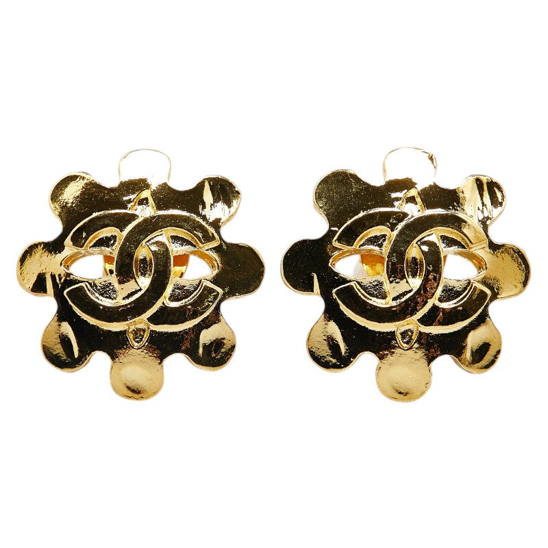 Top Quality Chanel Vintage Coco Mark Flower Earrings Gold