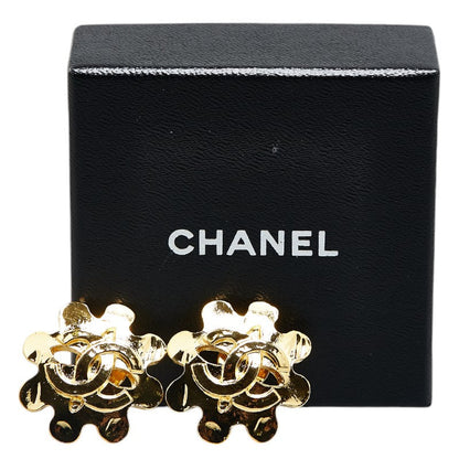 Top Quality Chanel Vintage Coco Mark Flower Earrings Gold