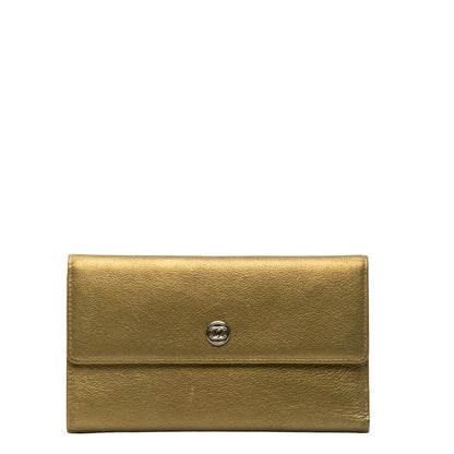 Top Quality Chanel Leather Tri-Fold Wallet Metallic Khaki
