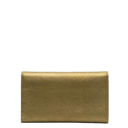 Top Quality Chanel Leather Tri-Fold Wallet Metallic Khaki