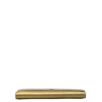 Top Quality Chanel Leather Tri-Fold Wallet Metallic Khaki