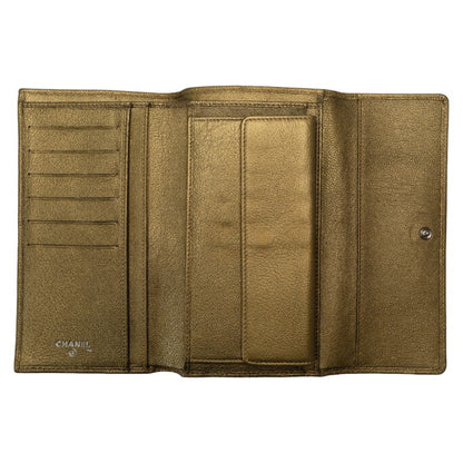 Top Quality Chanel Leather Tri-Fold Wallet Metallic Khaki