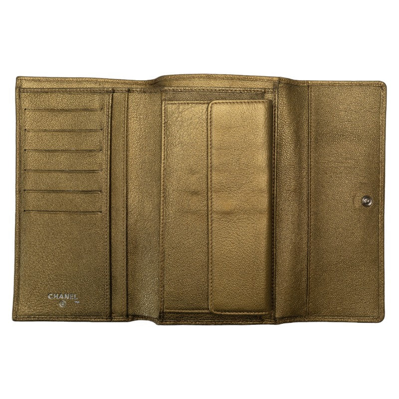 Top Quality Chanel Leather Tri-Fold Wallet Metallic Khaki