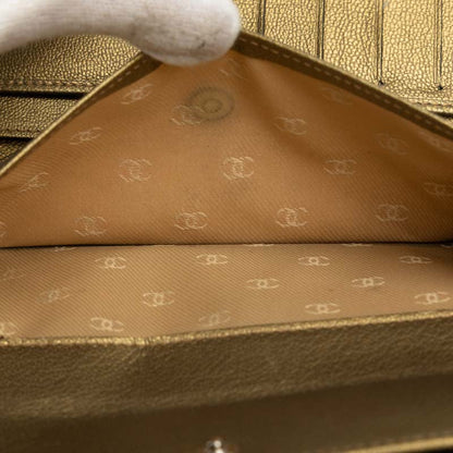 Top Quality Chanel Leather Tri-Fold Wallet Metallic Khaki