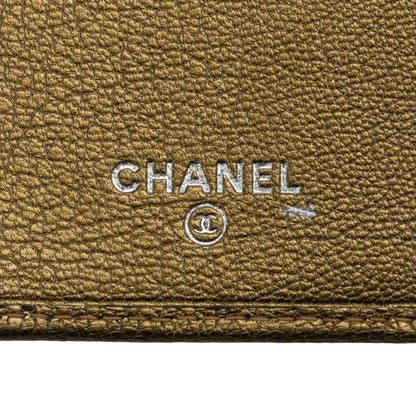 Top Quality Chanel Leather Tri-Fold Wallet Metallic Khaki