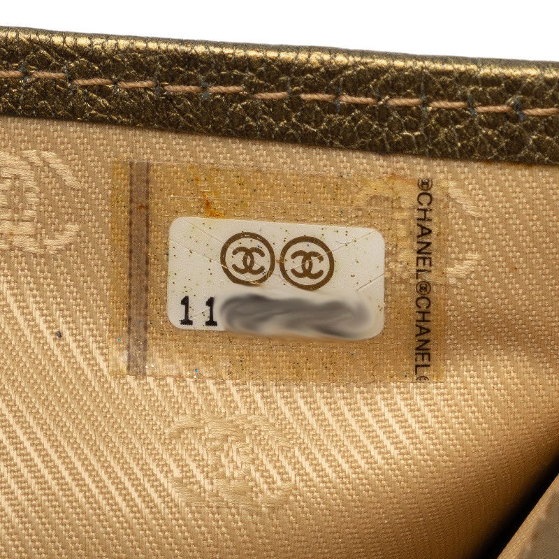 Top Quality Chanel Leather Tri-Fold Wallet Metallic Khaki