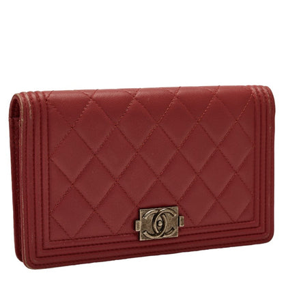 Top Quality Chanel Boy Long Wallet Wine Red Leather