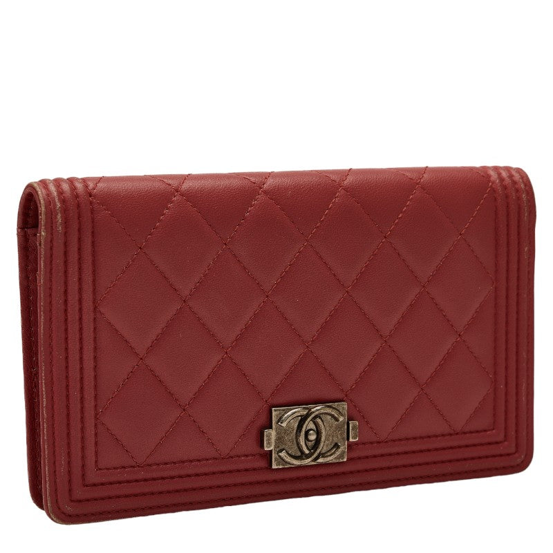 Top Quality Chanel Boy Long Wallet Wine Red Leather