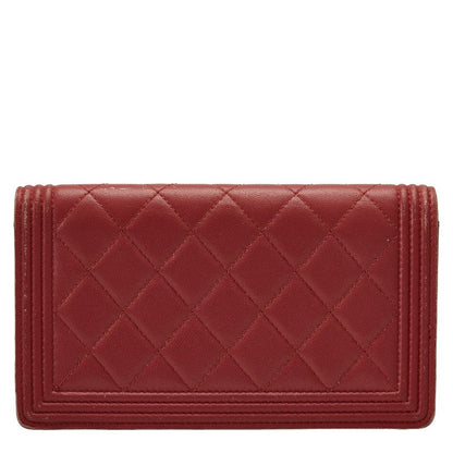 Top Quality Chanel Boy Long Wallet Wine Red Leather