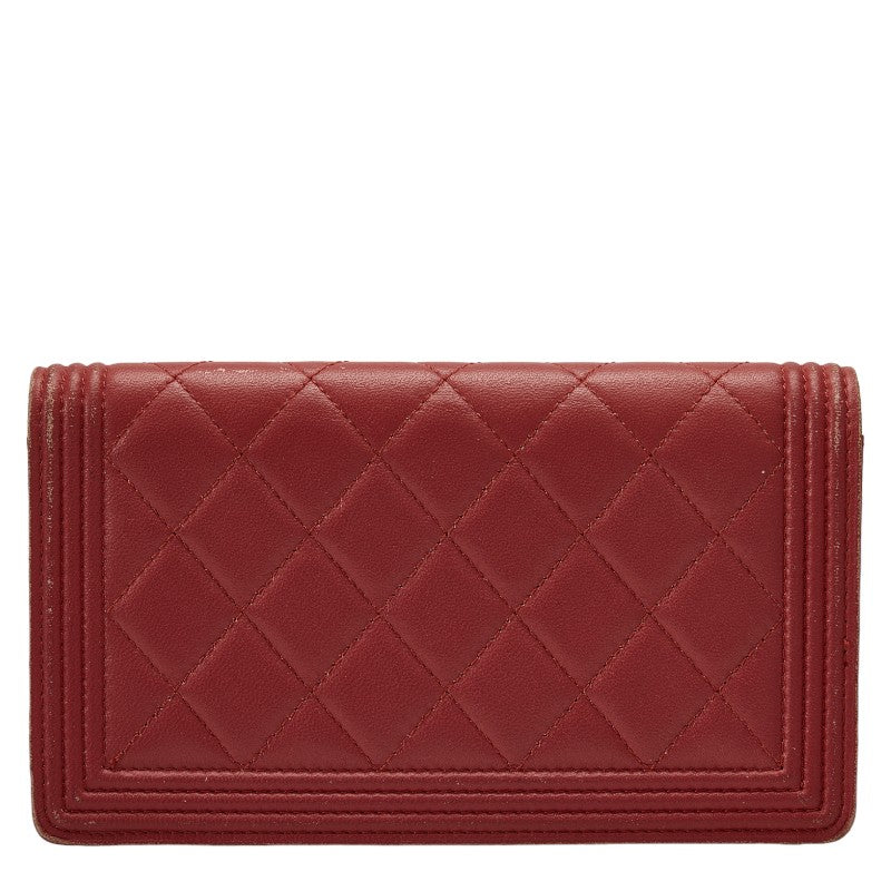 Top Quality Chanel Boy Long Wallet Wine Red Leather