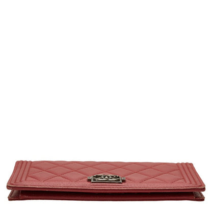 Top Quality Chanel Boy Long Wallet Wine Red Leather